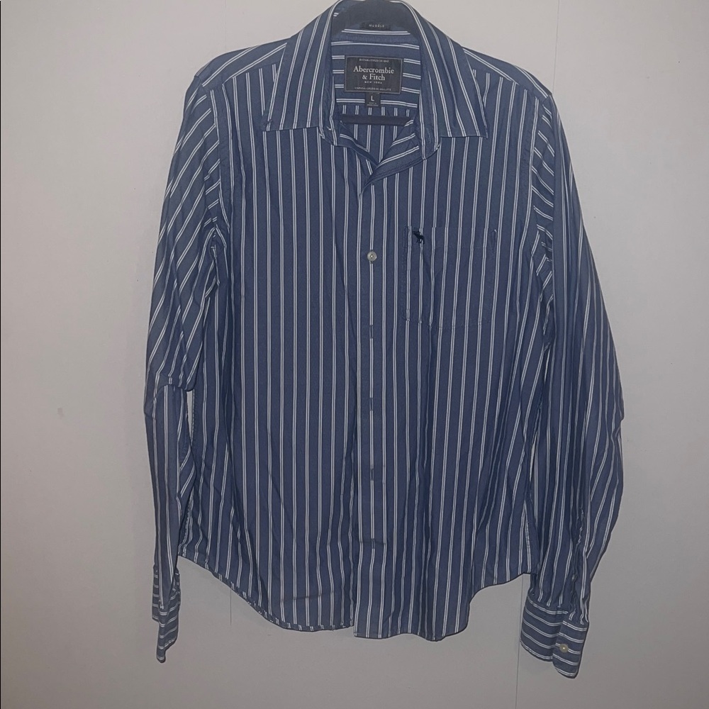 Abercrombie & Fitch Navy and White Striped Shirt